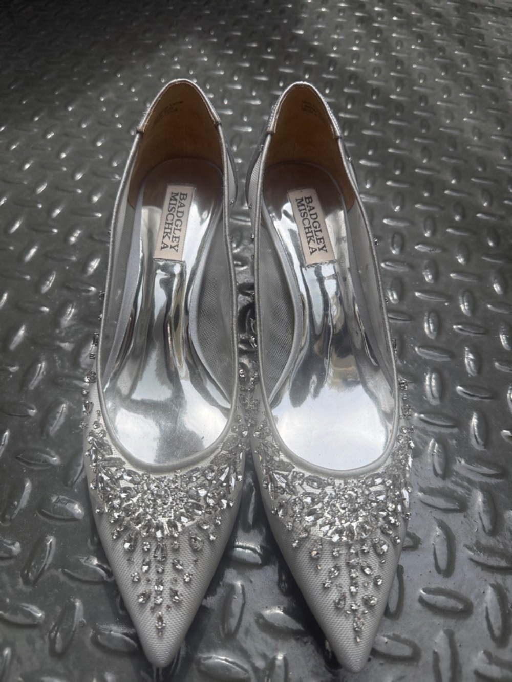 Badgley Mischka Silver Crystal-Embellished Pointed-Toe Heels
